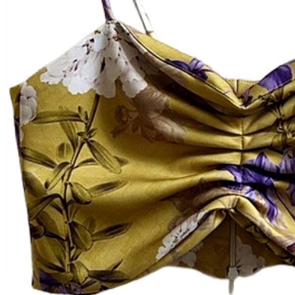 Eugenia Fernández Viena Orquídea Floral Crop Top Yellow Purple Orchid Print Size - Picture 5 of 9